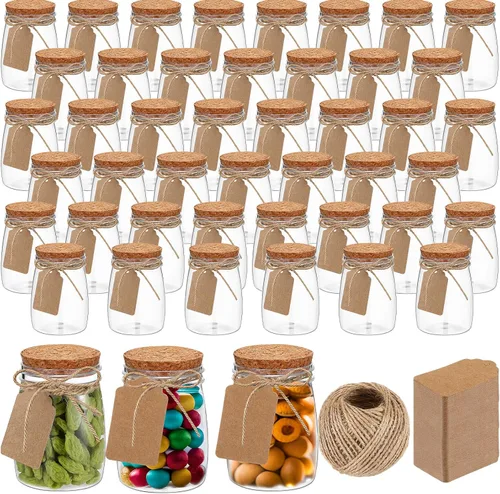 Vista 9 de Nitial Paquete de 50 frascos de plástico de 5 onzas con tapas a granel, recipientes de yogur con tapas, frascos de regalo con cordel para Negro