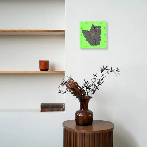 Vista 8 de 3dRose LLC Reloj de pared gris de pelo largo/gato persa con corazones verdes, 10 x 10 pulgadas