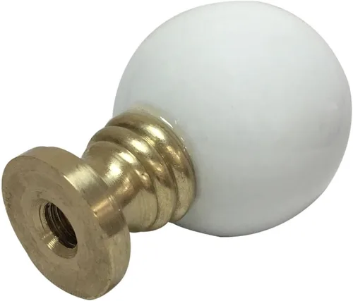 Vista 2 de Royal Designs Esfera de cerámica de 1.75 pulgadas para pantalla de lámpara, blanco, base de latón pulido