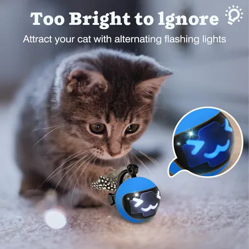 Vista 6 de Pelota móvil para gatos con cola de plumas, juguete interactivo recargable 2025 con control remoto para ejercicios de gatos de interior, bola