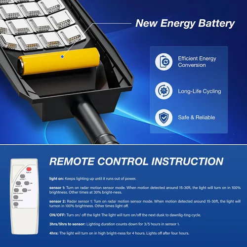 Vista 7 de WYWNA Farolas solares impermeables para exteriores, gran angular de 6500 K, luz de inundación solar con sensor de movimiento y control remoto, luz