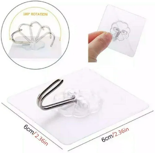 Vista 5 de Ganchos adhesivos transparentes de 30 libras (máximo), impermeables y resistentes al aceite, reutilizables, sin costuras, gancho de pared resistente
