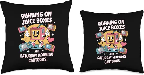 Vista 3 de Juice Boxes & Cartoons – Retro Nostalgia for 90s Kids Throw Pillow