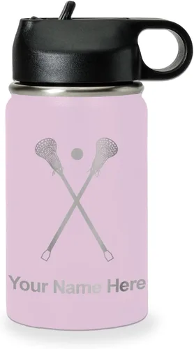 Vista 22 de LaserGram Botella de agua personalizada, palitos de lacrosse, acero inoxidable de doble pared aislada al vacío con popote superior, regalo grabado
