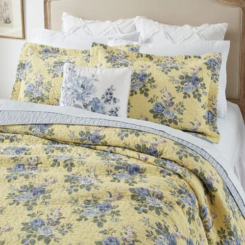 Vista 9 de Laura Ashley - Juego de edredón tamaño Queen, ropa de cama reversible de algodón con fundas a juego, decoración ligera del hogar para todas