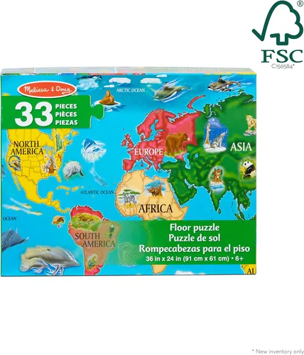 Vista 6 de Rompecabezas de mapa del mundo, 33 piezas, 2 X 3 pies de Melissa & Doug