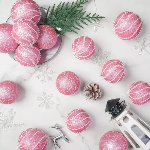 Vista 3 de 12 adornos de bola de Navidad de 3.15 pulgadas, con lentejuelas, inastillables, adornos decorativos para colgar en árboles de Navidad, fiestas