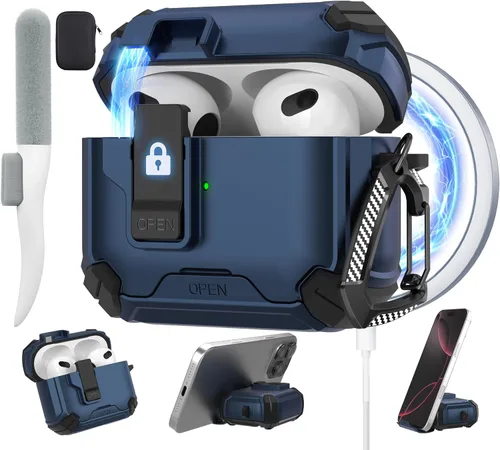 Vista 34 de Maxjoy Funda protectora para AirPods 4 2024, funda protectora para AirPods de 4ª generación con bloqueo automático, compatible con MagSafe, Verde