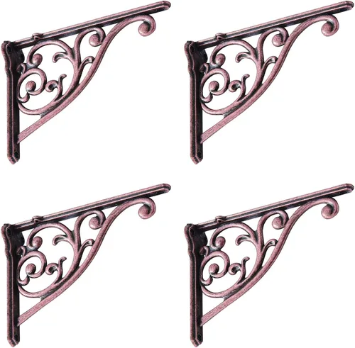 Vista 48 de Soportes de estante de 4 pulgadas, paquete de 4 soportes de pared de latón antiguo de alta resistencia, estantes decorativos de cocina victoriana
