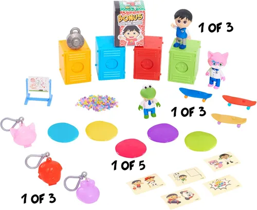 Vista 6 de Just Play Ryan's World - Taquillas sorpresa apilables, 5 casilleros precargados, incluye figura, slime, llavero, los estilos pueden variar, juguetes