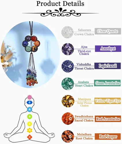 Vista 5 de MANIFO Adorno colgante de flores de cristal curativo de 7 chakras, alambre de cuarzo con piedras preciosas de pared, hogar, oficina, ventanas