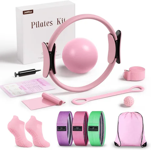Vista 11 de Kit de Pilates para mujeres para entrenamiento en casa, equipo de Pilates juego de anillo y pelota con 3 bandas de resistencia de tela, pelota