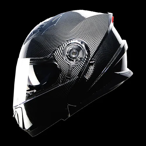 Vista 4 de 1Storm Nuevo Casco Modular de Motocicleta con Visera Dual Cara Completa y Luz Trasera LED Recargable: Modular901 Fibra de Carbon Negro