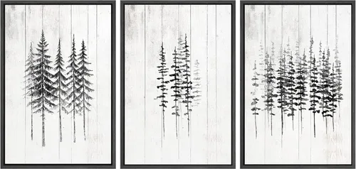 Vista 125 de SIGNWIN Lienzo enmarcado para pared, juego de arte de collage de hojas transparentes en blanco y negro, ilustraciones de naturaleza silvestre, arte