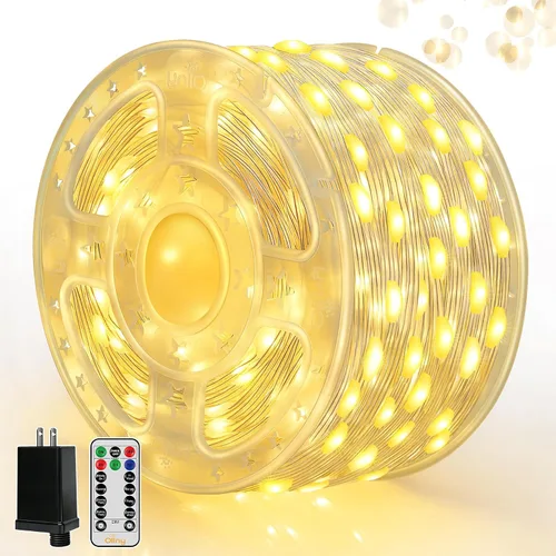Vista 11 de Ollny Luces de Navidad de color blanco cálido, 600 LED de 197 pies, luces de árbol de Navidad IP67 impermeables, luces de hadas enchufables