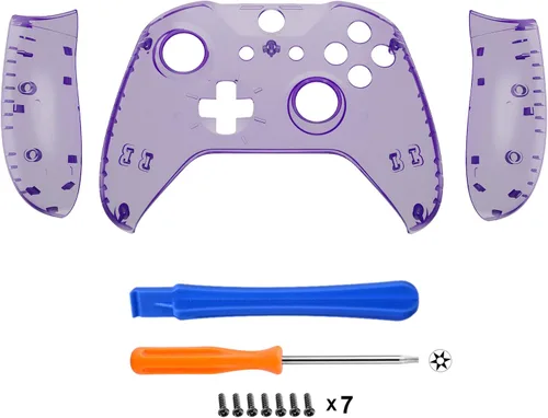 Vista 3 de eXtremeRate Transparent Clear Atomic Purple Faceplate Side Rails for Xbox One Wireless Controller Model 1708, Replacement Front Housing Shell Panels