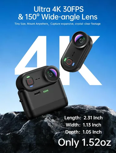 Vista 3 de Mini cámaras de acción corporal 4K, cámara corporal POV, cámara deportiva de 64 GB con grabación de audio y video, portátil WiFi magnética