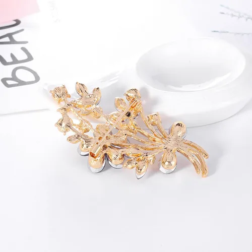 Vista 5 de YOQUCOL Broche de forma de ramo de flores de amapola de cristal de circón de color rojo para regalo de mujer