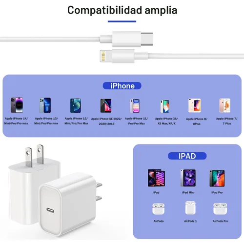 Vista 6 de 【Certificado Apple MFi】Cargador Rápido iPhone, Cable de Carga Rápida i Phone Paquete de 3 Cargador iPhone Bloque de Enchufe de Carga Rápida Cable