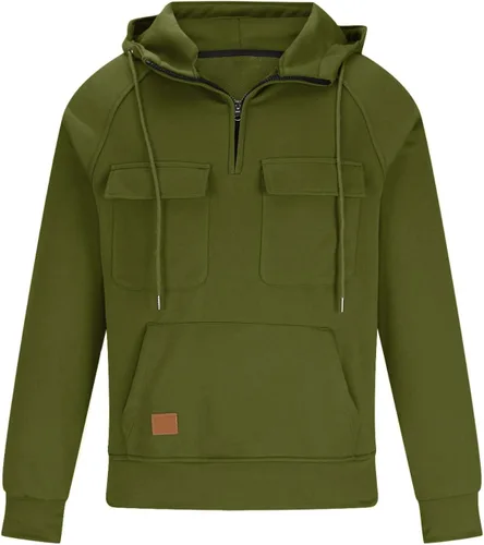 Vista 3 de MFNDVD Sudadera con capucha para hombre con cremallera de un cuarto con bolsillo de carga, sudadera táctica con capucha rompevientos, chaqueta