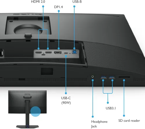 Vista 6 de BenQ SW272U - Monitor de fotógrafo USB-C de 27 pulgadas 4K 90 W, 99% Adobe