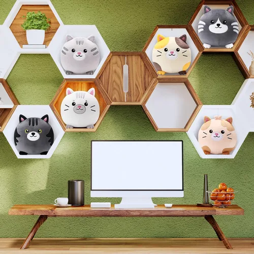 Vista 6 de Lenwen 6 piezas de animales de peluche de gato a granel de 8 pulgadas, lindos juguetes de peluche para niños y niñas, baby shower, fiesta