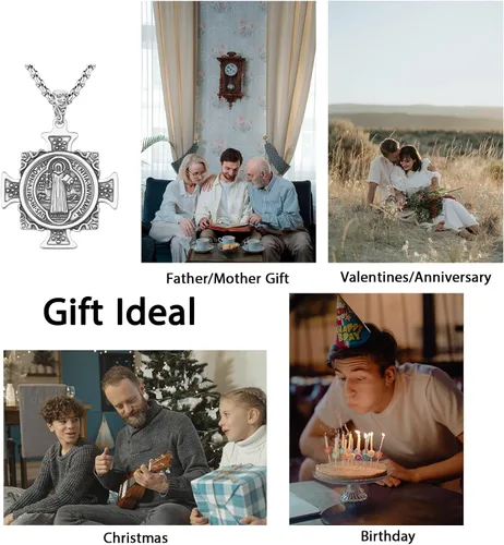 Vista 6 de DOTBJ Collar de plata de ley 925amuleto con medalla de San Valentín, regalos de Navidad para hombres y mujeres