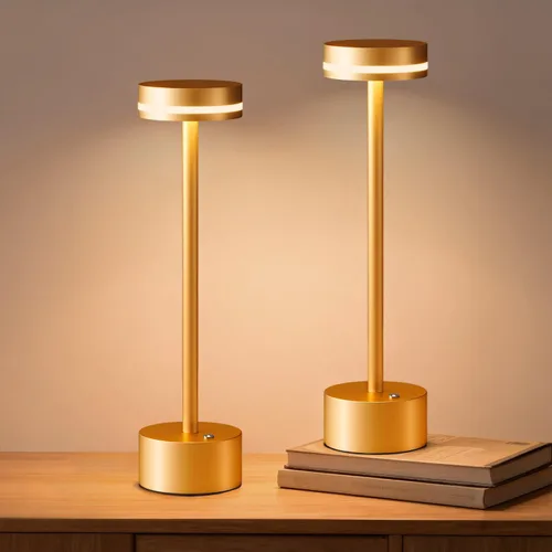 Vista 7 de Lámpara de mesa inalámbrica recargable dorada moderna, lámpara táctil de aluminio y batería operada de 4000mAh, lámparas de mesa LED de 3000K