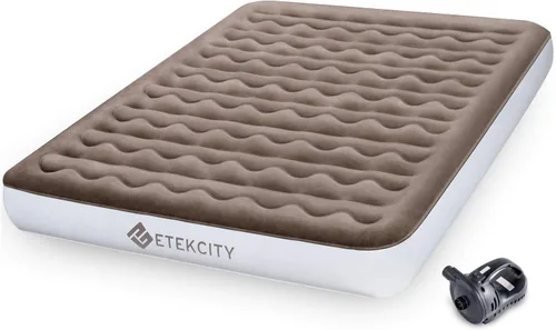 Vista 10 de Etekcity Colchón de aire mejorado de tamaño individual para campamento, cama inflable, colchón inflable elevado con bomba recargable para invitados
