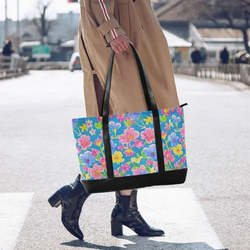 Vista 2 de Vintage flor azul melocotón impermeable mujeres 14 pulgadas portátil tote con cremallera bolsa de viaje para enfermeras con bolso de almuerzo