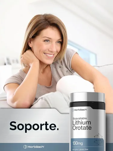 Vista 6 de Horbäach Orotato de litio 130mg 180 Cápsulas Sin OMG, sin gluten, vegano 5 mg de litio elemental biodisponible