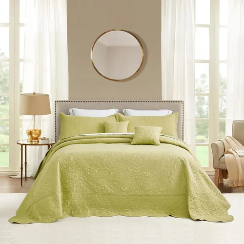 Vista 11 de Colcha extragrande tamaño King, diseño de patrón paisley, funda de cama ligera, reversible, 5 piezas, 100% microfibra, amarillo marfil Cobertura