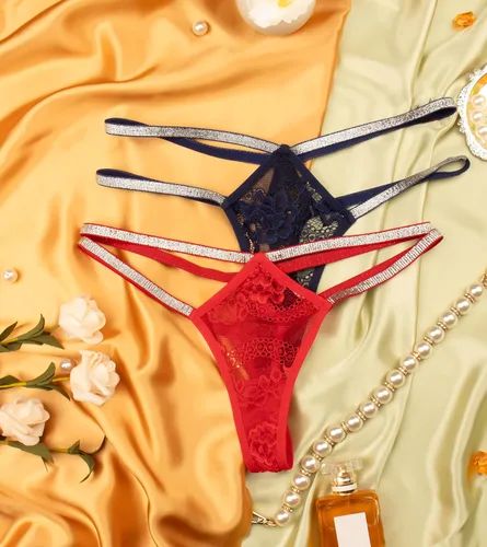 Vista 46 de Ropa interior con purpurina transpirable con encaje sexy para mujer