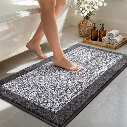 Vista 52 de Alfombras de baño de 17 x 24 pulgadas, antideslizantes, lavables, color gris, para bañera, tapete de baño para baño, tapete suave y absorbente