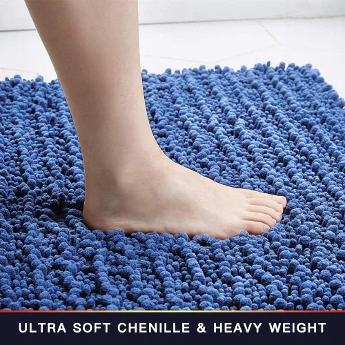 Vista 3 de Walensee Alfombra de baño antideslizante (32x20, azul oscuro) absorbente de agua, súper suave, felpilla peluda, lavable a máquina, se seca