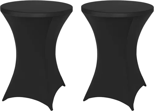 Vista 30 de FestiCorp Mantel de Mesa Negro de Spandex, Manteles Ajustados para Cóctel, Manteles Elásticos Redondos para Mesa Alta para Fiestas, Bar, Bodas