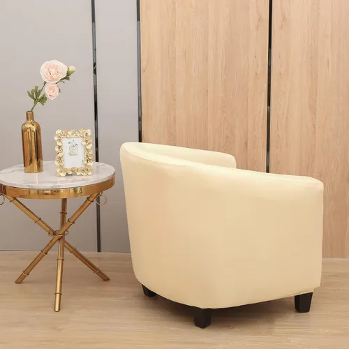 Vista 3 de Funda para silla de club, funda para silla de bañera de alta elasticidad, funda universal de elastano para sala de estar, bar, bar (beige)