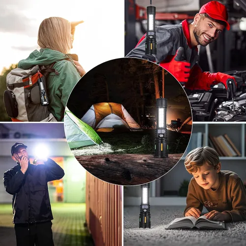 Vista 7 de Linternas LED recargables de alto lúmenes, linterna táctica súper brillante de 3000 lm con luz lateral de mazorca, 5 modos de luz, IPX6 impermeable