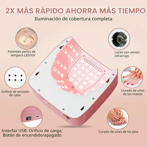 Vista 2 de Lámpara de uñas LED UV inalámbrica de 96 W para uñas de gel, diamantes de imitación