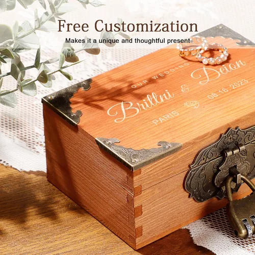 Vista 5 de Caja de recuerdos de boda personalizada con cerradura, caja de memoria decorativa de madera, caja de almacenamiento de fotos, aniversario