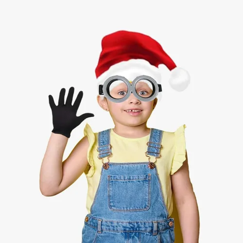 Vista 4 de Juego de sombrero de Papá Noel, 3 piezas, gafas, sombrero de Navidad, guantes para hombres y mujeres, juego de fiesta de cosplay, 2 rojo