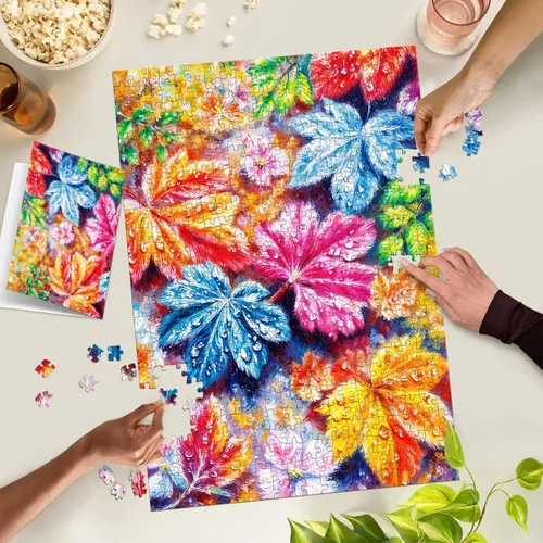 Vista 6 de Rompecabezas para adultos de 1000 piezas, rompecabezas para adultos, divertido rompecabezas desafiante, colorido juego de rompecabezas de hojas