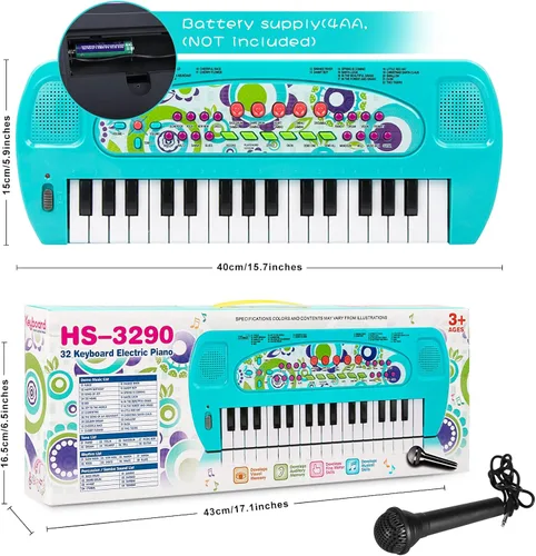 Vista 4 de Raimy Mini teclado Piano 32 teclas Azul