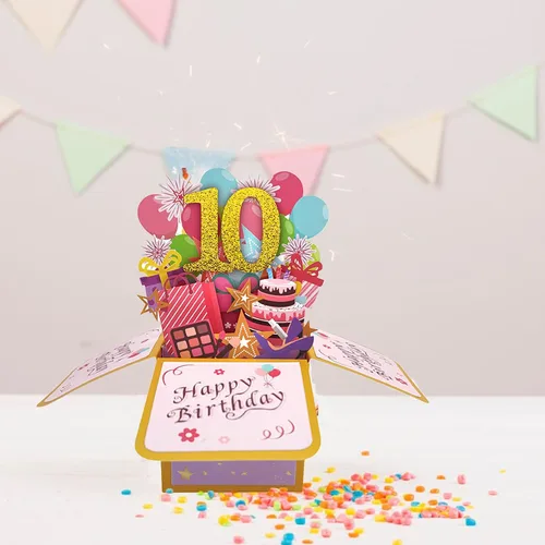Vista 6 de Asmallgf Tarjeta Emergente Feliz 10 Cumpleaños para Hija Sobrina, Mejor Regalo de Cumpleaños para Niña Niño de 10 Años, Dulces Decoraciones