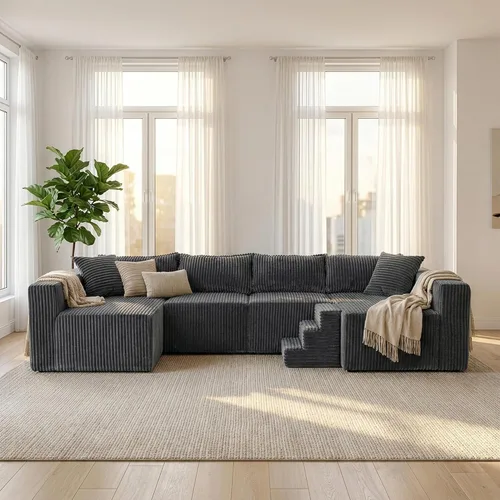 Vista 11 de Claiks - Sofá en forma de U de 128 pulgadas, sofá modular de gran tamaño Negro