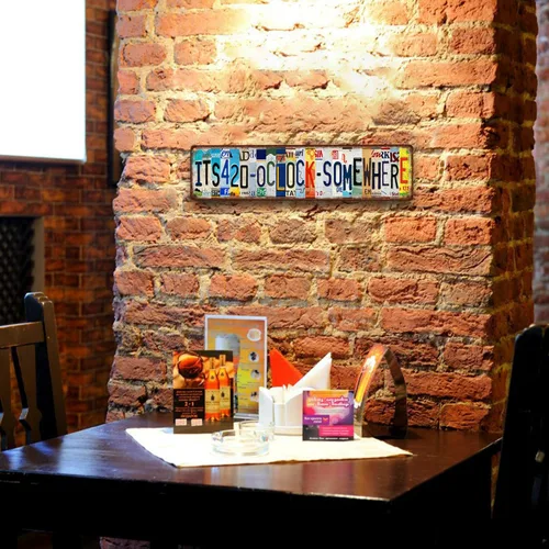 Vista 3 de Letrero de metal con texto en inglés «It's 420 Somewhere» para decoración de pared única para el hogar, bar, comedor, pub, 16 x 4 pulgadas Street
