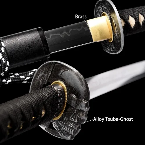 Vista 3 de Espada Katana Samurai, templada en arcilla, acero T10, Hamon real, espada completa Full Tang, hecha a mano, samurái, extremadamente afilada