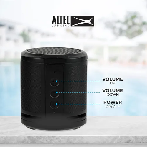 Vista 3 de Altec Lansing HydraMicro - Altavoz Bluetooth impermeable, ligero y portátil para viajes y uso al aire libre, negro