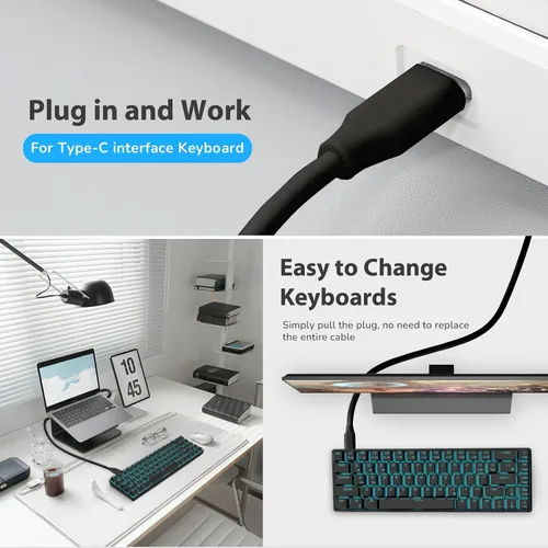 Vista 4 de RK ROYAL KLUDGE Cable de teclado USB C 6 pies - 60 W, cable de teclado de carga rápida 3.1 A, cable de carga USB 2 en 1 USB AC a USB para teclado