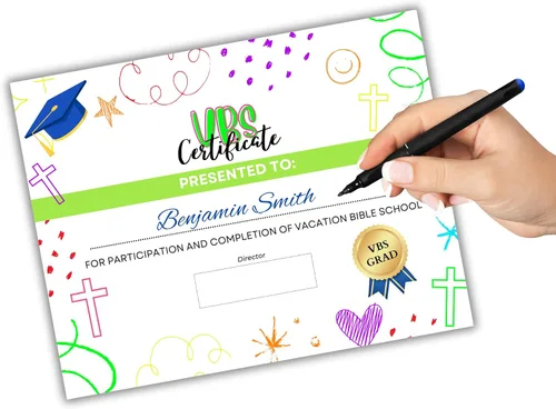 Vista 2 de VBS Certificados de finalización Paquete de 50 certificados de graduación de asistencia Premio religioso para niños, 11 x 8.5 pulgadas